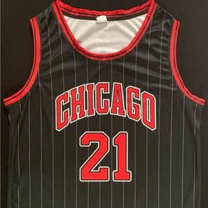 Matt Thomas Chicago #21 Black & Red Pinstriped Custom Jersey Tank Top Men’s M